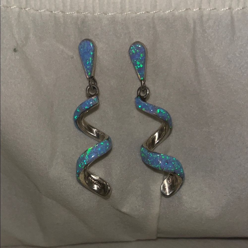 Dazzling Silver and Blue Swirl Earrings - Picture 3 of 8